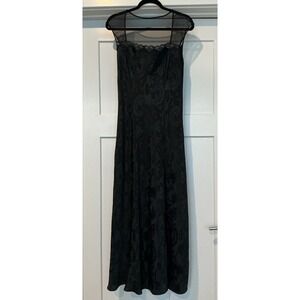 Vintage Gorpcore Fairy Maxi Y2K Slip Dress Size Large Gold Label Black Floral